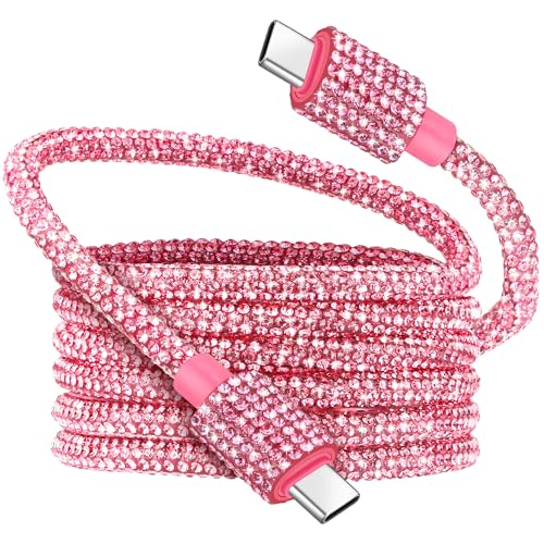 Coolden USB C auf USB C Kabel 1,2M 60W Ladekabel USB C PD Schnellladekabel Glitzer Strass Design für Damen USB C Ladekabel für iPhone 16 15 Pro Samsung Galaxy S25/S24 iPad Air MacBook Tablets Rosa von Coolden