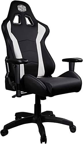 Cooler Master Caliber R1 Ergonomischer Gamingstuhl, Bürostuhl mit einstellbarer Armlehne, Lenden- und Nackenkissen, atmungsaktives Kunstleder, bis zu 150 kg Belastbarkeit - Weiß/Schwarz von Cooler Master