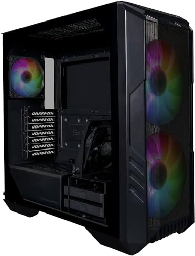 Cooler Master HAF 500 PC-Gehäuse – Midi-Tower mit 2 vorinstallierte 200mm ARGB-Lüfter, drehbarer 120mm GPU-Lüfter, vielseitige Kühloptionen, Seitenwand aus gehärtetem Glas, abnehmbare Oberseite von Cooler Master