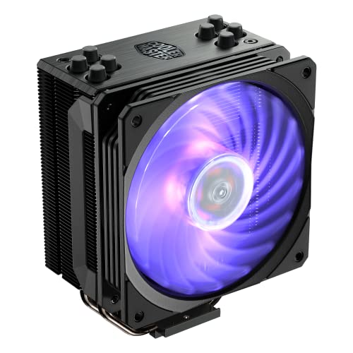 Cooler Master Hyper 212 Black Edition RGB-CPU-Luftkühler, SF120R RGB-Lüfter, eloxiertes Gun-Metal Black, Brushed Nickel Fins, 4 Kupfer Direct Contact Heat Pipes for AMD Ryzen/Intel LGA1700/1200/1151 von Cooler Master