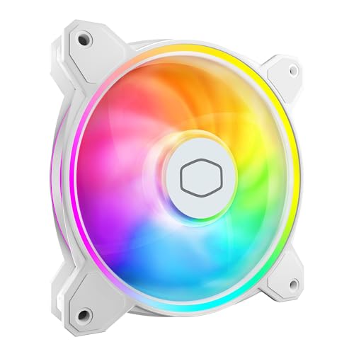 Cooler Master MasterFan MF120 Halo² weißer Lüfter, Duo-Ring ARGB Gen 2 LED-Ringe, 120 mm 2050 U/min, dynamische PWM, vergrößerte Lüfterblätter, Hybridrahmen für PC-Gehäuse, Flüssigkeits- und von Cooler Master