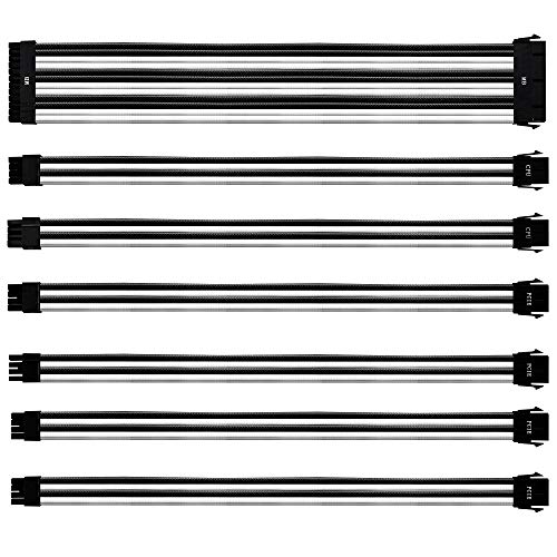 Cooler-Master-PVC-Netzteil-Verlängerungskabel-Kit - 16AWG mit 3-lagigem PVC-Gehäuse, ATX-kompatibel mit Universalsteckern, 30 cm Länge, unterstützt High-End-CPU- und GPU-Systeme- Schwarz-Weiß von Cooler Master