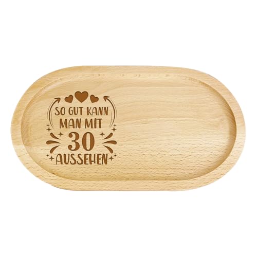 Geschenke zum 30 Geburtstag Mann Frau, Serviertablett Ovales Holztablett mit Gravur, 30.Geburtstagsgeschenk für Mama Ehefrau Schwester Freundin Tante Kollege, Servierteller für Kaffee Kuchen von Coolgaga