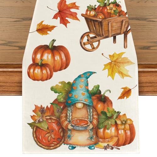 Herbst Kürbis Ahornblätter Tischläufer, Herbstlicher Läufer, Herbstlaub Tischdeko Herbst Tischdecke Küche Tisch Dekoration Drinnen Urlaub Party Herbstdeko für Thanksgiving Erntedankfest 40x180cm von Coolgaga