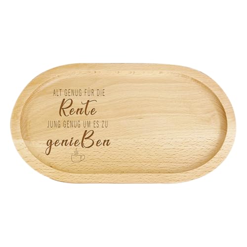 Ruhestandsgeschenke für Frauen Männer, Holztablett mit Gravur, Geschenke zum Renteneintritt, Abschiedsgeschenk Kollegen Ruhestand für Mama Oma Freundin, Ellipse Tablett für Frühstück Kaffee Tassen von Coolgaga