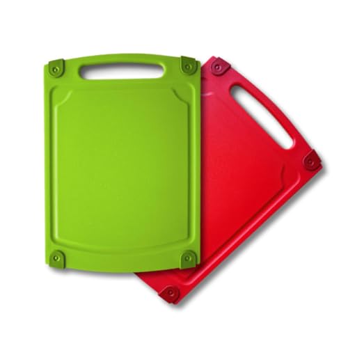 Antibakteriellen Schneidbretter von Coolinato robust, rutschfest, für den täglichen Gebrauch ideal! 2 Bretter, Größe jeweils 29x20cm, Farbe bunt gemischt in rot & grün von Coolinato