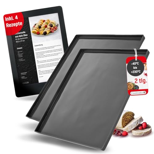 Coolinato - Silikon Backmatte mit Rand 2er Set Grau - Backunterlage aus Platinsilikon mit Rand 36,5x27x1cm - Backblech-Auflage mit Auslaufschutz backofenfest bis 230°C & antihaft inkl. 4 Rezepten von Coolinato