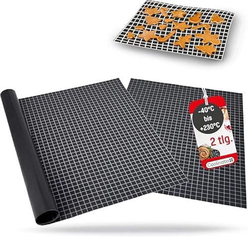 Coolinato 2er Set Silikon Backmatten, 38x30cm und 40x60cm, Dauerbackfolie für Backofen, wiederverwendbares Backpapier, Backunterlage rutschfest, spülmaschinenfest, hitzebeständig von Coolinato