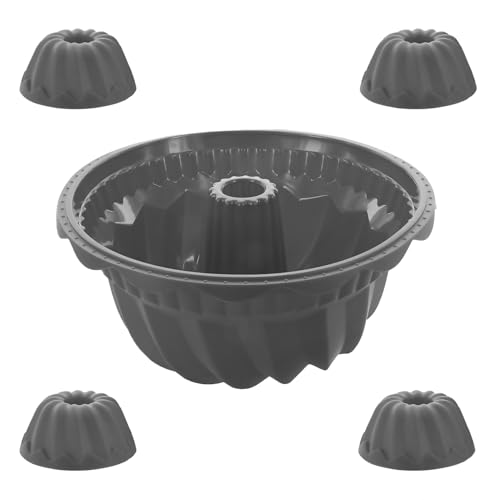 Coolinato 5er Set Silikon Gugelhupfformen rund, Grau, 1x groß 4x klein, Silikonformen zum Backen von großen und kleinen Gugelhupf Kuchen, inkl. 4 Rezepten von Coolinato