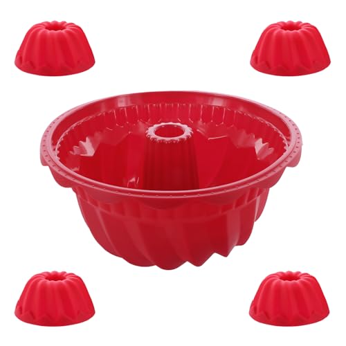 Coolinato 5er Set Silikon Gugelhupfformen rund, Rot, 1x groß 4x klein, Silikonformen zum Backen von großen und kleinen Gugelhupf Kuchen, inkl. 4 Rezepten von Coolinato