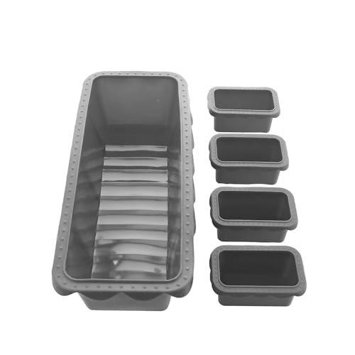 Coolinato 5er Set Silikon Kastenformen rechteckig, grau, 1x 31x13 cm und 4x 9x5,5 cm Silikonformen zum Backen von großen und kleinen Kuchen, inkl. 4 Rezepten von Coolinato