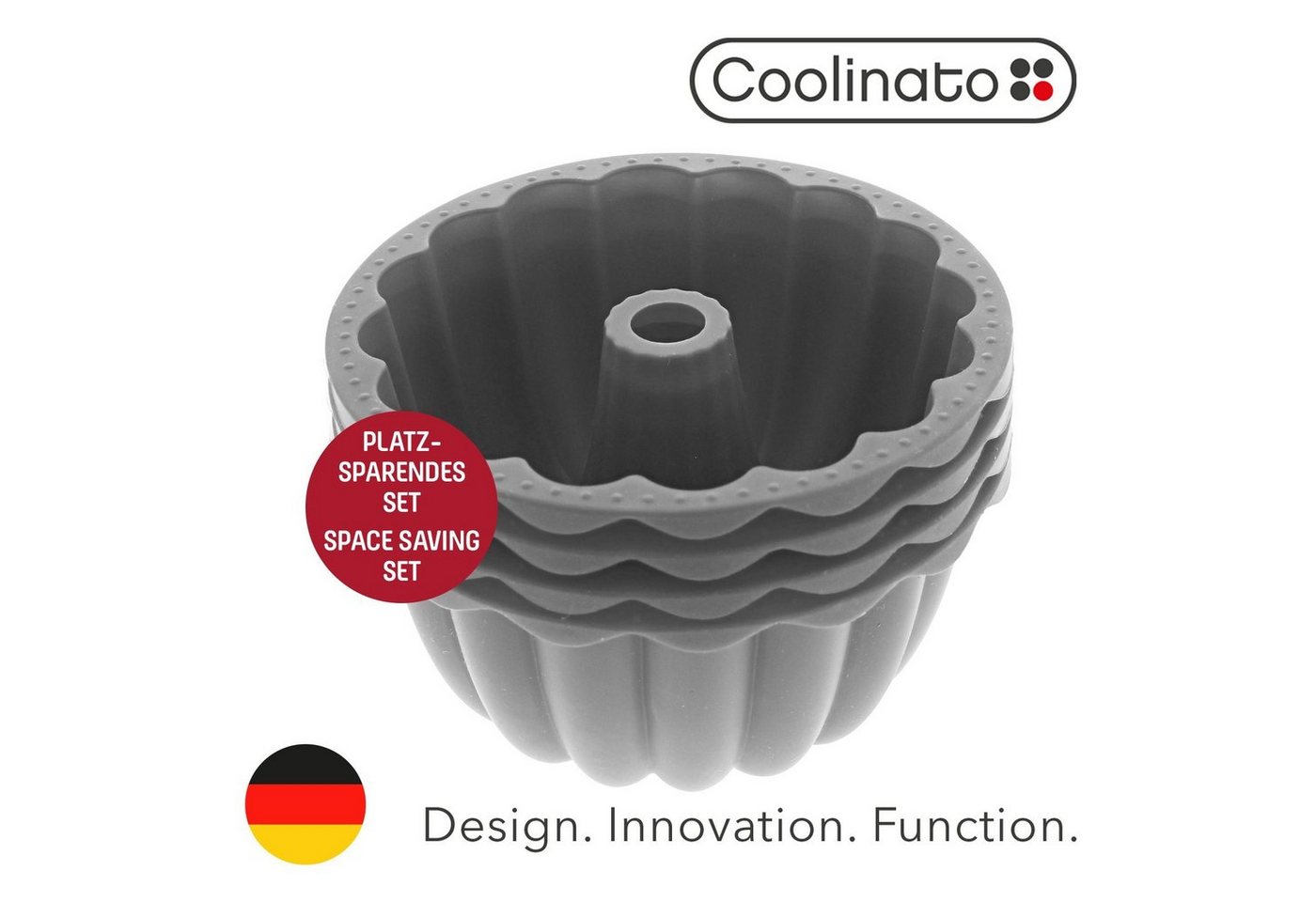 Coolinato Backform Coolinato Silikon Dessert Backformen Set 4tlg. GRAU, inkl. Rezepte von Coolinato