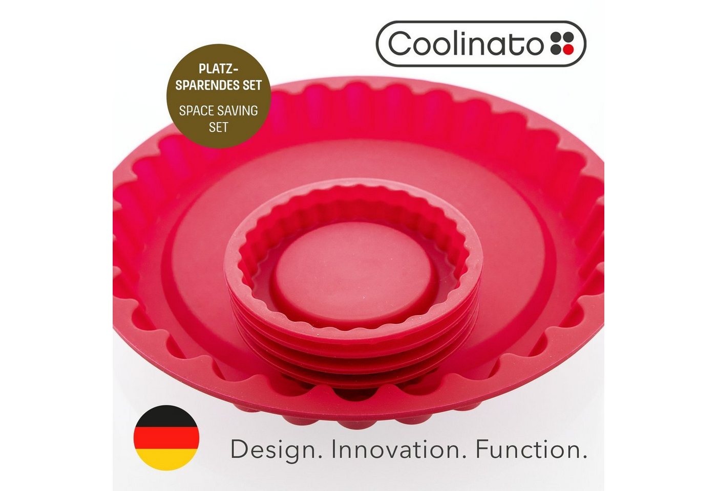 Coolinato Backform Coolinato Silikon Tarteform 5tlg. ROT, inkl. Rezepte von Coolinato