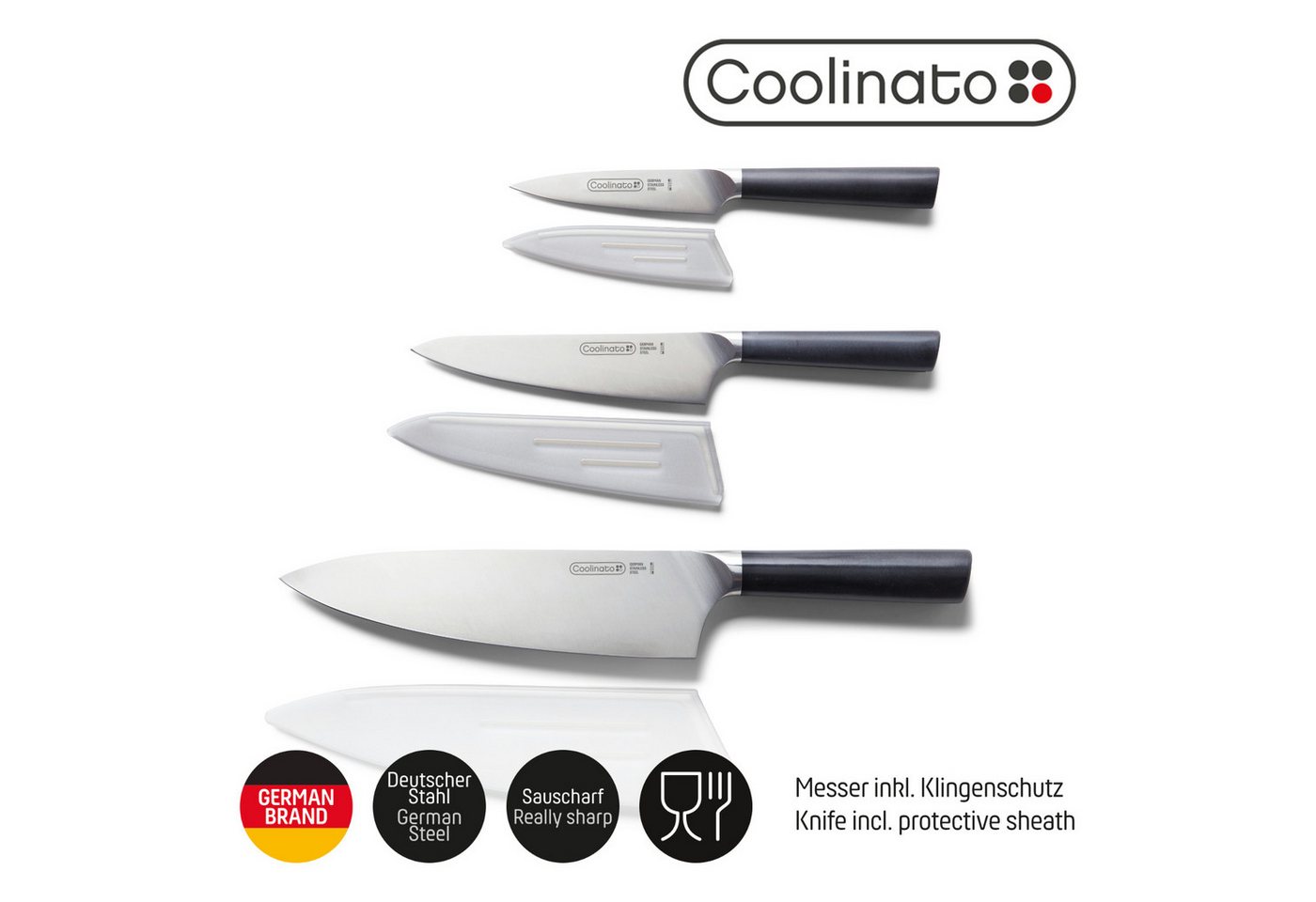 Coolinato Messer-Set 3tlg Profi Küchen Messer von Coolinato