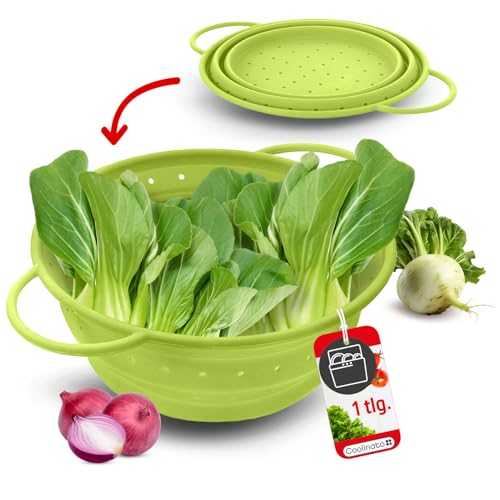 Coolinato – Sieb aus Silikon faltbar 16 cm Grün – Nudelsieb für Pasta, Gemüse & Obst - Küchensieb spülmaschinenfest, BPA-frei, & hitzebeständig bis 230°C - Platzsparendes Abtropfsieb zusammenklappbar von Coolinato