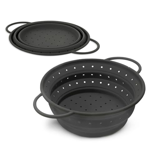 Coolinato – Sieb aus Silikon faltbar 20 cm Grau – Nudelsieb für Pasta, Gemüse & Obst - Küchensieb spülmaschinenfest, BPA-frei, & hitzebeständig bis 230°C - Platzsparendes Abtropfsieb zusammenklappbar von Coolinato