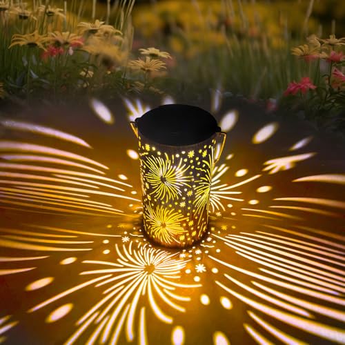 Coollamp Solar Laterne, Dynamisches Feuerwerk Solarlampen für Außen Garten Balkon Deko, IP65 Wasserdicht, Metall Hängend Solarleuchten für Hof, Terrasse, Veranda, Gartendeko von Coollamp