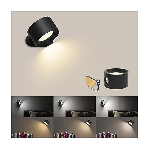 Coollamp LED Innen Wandlampe, Schlafzimmer Wandleuchte mit Warm/Natürliches/Weißem Licht, 3 Helligkeitsstufen, Wiederaufladbarer Akku, Touch-Steuerung, 360° Drehbar, Wandlampe für Wohnzimmer Korridor von Coollamp