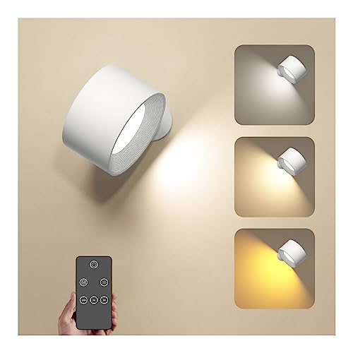 Wandleuchte Innen, Wandlampe mit Fernbedienung Led Wandleuchte Innen 3 Helligkeitsstufen 3 Farbtemperaturen mit wiederaufladbarem Akku mit Timer Funktion 360° drehbare Touch Control Wandlampen von Coollamp