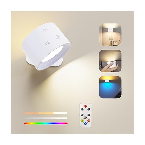 Wandleuchte Innen, Wandlampe mit RGB-Ambiente-Beleuchtung mit Fernbedienung Led Wandleuchte Innen 1-Stunden-Timer-Funktion 360° drehbare Touch Control Wandlampen Kabellose Auf- und Abwärtslicht von Coollamp