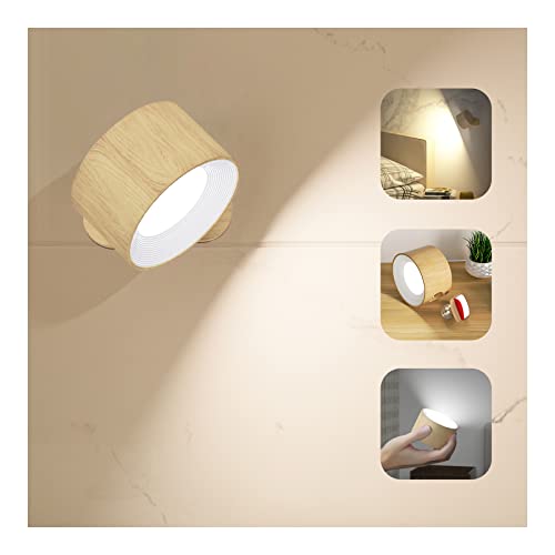 Wandleuchte Innen, Wandlampe mit USB-Ladeanschluss 3 Farbmodi 3 Helligkeitsstufen Led Wandleuchte Innen 360° drehbare Touch Control Wandlampen Kabellose Wandleuchten Farbe Woodgrain (1 Stück) von Coollamp