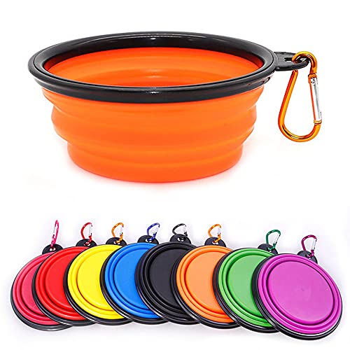 Zusammenklappbarer Hundenapf, zusammenklappbarer Wassernapf für Katzen, Hunde, tragbarer Futternapf mit Karabiner, Größe S (350 ml), Orange von Coolon