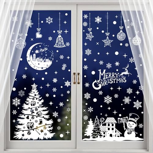 Weihnachten Fenstersticker，Fensterbilder weihnachten Doppelseitige Weihnachtsfensteraufkleber Dekorationen für Glasfenster- Selbstklebende PVC -Aufkleber (Schneeflocken Aufkleber) von Coolon