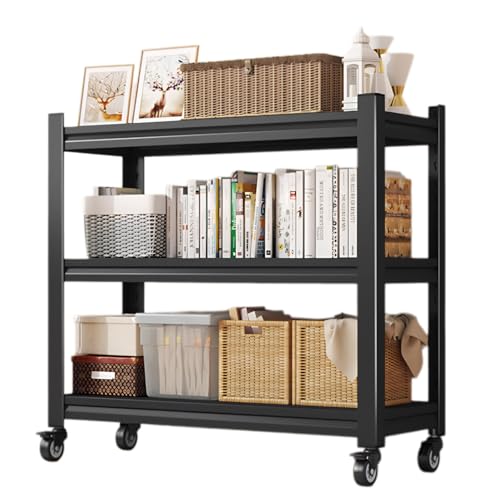 Coolpleasant Metallregal,3 Ebenen Garagenregal Auf Rollen,Einstellbarer Rollwagen Mikrowellen Regal Werkzeugregal Küchenregal Kellerregal,Schwarz,80x40x80cm von Coolpleasant