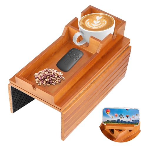 Coolrunner Sofa-Armtablett, 33,5 cm, faltbares Couch-Tablett aus Holz, Armlehnentablett mit abnehmbarem Couch-Getränkehalter, 3-in-1 Anti-Rutsch-Sofa-Tablett & Organizer für Getränke, Snacks von Coolrunner