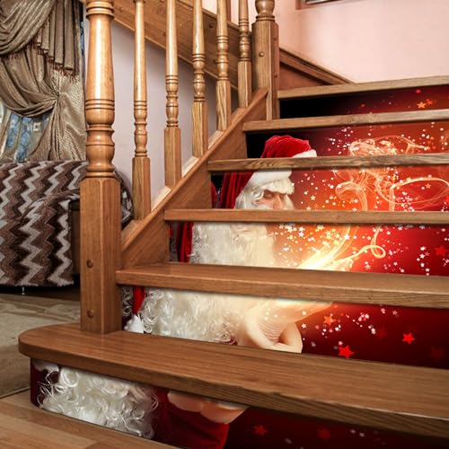 Cooltto 3D Weihnachtsmann Treppenaufkleber Selbstklebende Aufkleber Treppe Dekorative Aufkleber Treppenfolie DIY Treppen Aufkleber Vinyl PVC für Treppenhaus Zuhause Dekoration 6 Stück 18x100cm von Cooltto