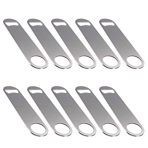 Coolty 10 Stück Flaschenöffner, Bar Blade Bottle Opener, Edelstahl Barkeeper Bierflaschenöffner mit Einem Beschichtet Griff, 18cm (Silber) von Coolty