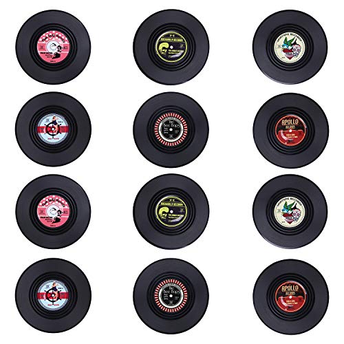 Coolty 12 Stück Retro Vinyl Schallplatten Untersetzer, Rutschfeste Tasse Matte, Isolierte Kaffee Getränke Untersetzer für Tassen Tisch Bar Glas Gläser, 10 * 10 * 0.2cm (Stil B) von Coolty