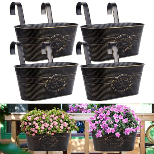 Coolty 4 Stück Vintage Metall Hängetöpfe Blumentopf Hängend Hängender Garten Töpfe für Zaun Balkon Garten Pflanzer Home Decor mit Abnehmbaren Haken (Oval) von Coolty