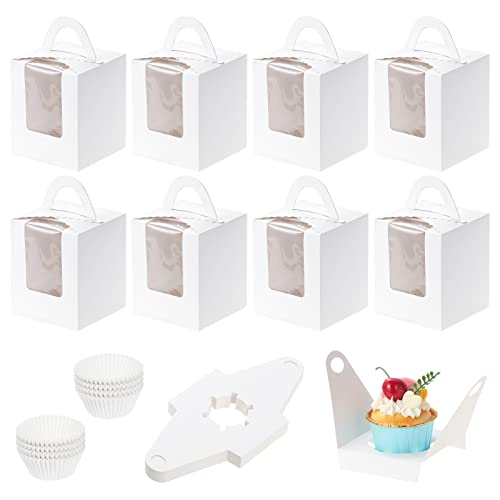 Coolty 50 Stück Cupcake Boxen 1 Löcher Karton Verpackung Boxen Bäckerei Gebäck Boxen mit 100 Stück Cupcake Förmchen für Cookies Muffins Cupcakes Desserts Torten (Weiß) von Coolty