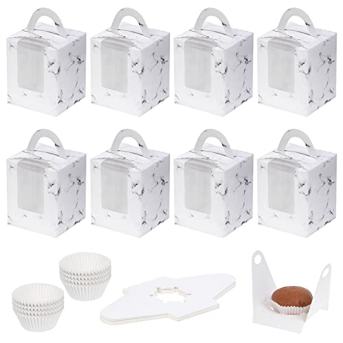 Coolty 50 Stück Cupcake Boxen 1 Löcher Karton Verpackung Boxen Bäckerei Gebäck Boxen mit Fenster und Einsätze für Cookies Muffins Cupcakes Desserts Torten (Weiß) von Coolty