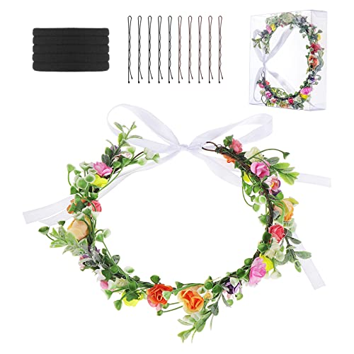 Coolty Einstellbare Blumenkrone Blumenkranz Boho Haargirlande Künstliche Blumen Krone Braut Kopfstück für Braut Frauen Mädchen Damen Hochzeit Festival Urlaub Party Foto von Coolty