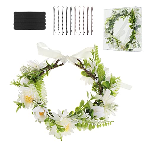 Coolty Einstellbare Blumenkrone Blumenkranz Boho Haargirlande Künstliche Blumen Krone Braut Kopfstück für Braut Frauen Mädchen Damen Hochzeit Festival Urlaub Party Foto von Coolty