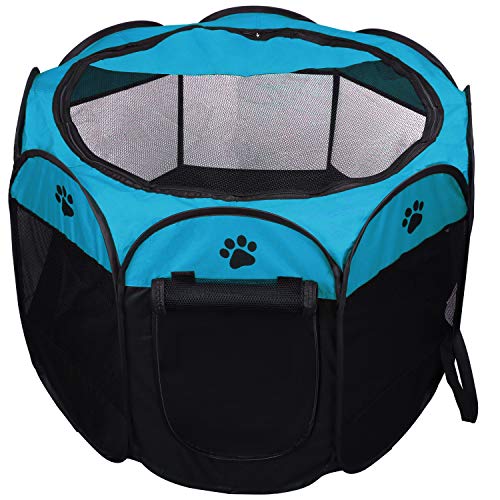 Coolty Faltbar Haustier Zelt, Tragbarer Welpenlaufstall Tierlaufstall für Hunde Katzen Kleintiere, 91 * 91 * 58cm (Blau) von Coolty