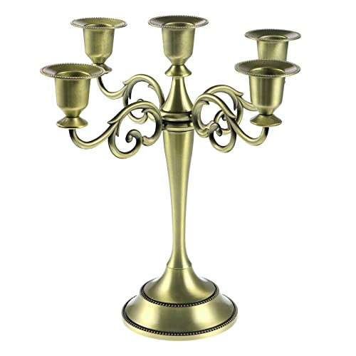 Coolty Kerzenständer mit 5 Armen Vintage Kerzenhalter Metall Kerzenleuchter für Abendessen Hochzeit Party Heimdekoration Weihnachtsschmuck (Bronze) von Coolty