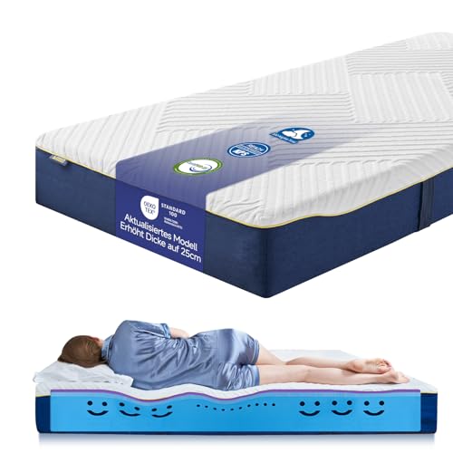 Coolux Sleep Matratze 120x200cm Kaltschaummatratze 7-Zonen Orthopädische Rollmatratze Öko-Tex Zertifiziert Härtegrad-H3 25cm Memory Schaum Kindermatratze Mit Bezug, Abnehmbar & Waschbar von Coolux Sleep