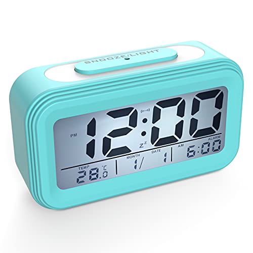 Coolzon Digitale Wecker Batterie, Digitaluhr Wecker Digital mit Großer LED digitalwecker Datum Temperatur Anzeige, Kinderwecker Snooze Reisewecker Nachtlicht, Blau von Coolzon