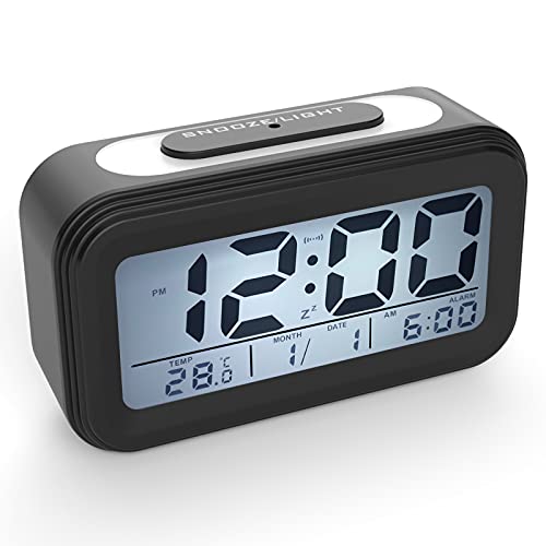 Coolzon Digitale Wecker Batterie, Digitaluhr Wecker Digital mit Großer LED digitalwecker Datum Temperatur Anzeige, Kinderwecker Snooze Reisewecker Nachtlicht, Schwarz von Coolzon