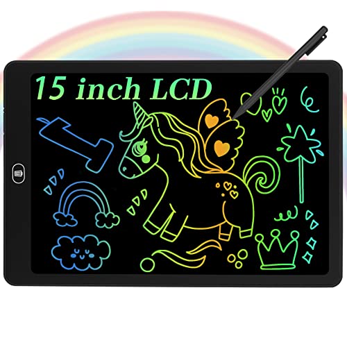 Coolzon LCD Schreibtafel 15 Zoll Bunter Bildschirm, LCD Writing Tablet Doodle Scribbler Pad Lernen Lernspielzeug-Geschenk für Kinder Kinder Erwachsene Home School Office (Schwarz) von Coolzon