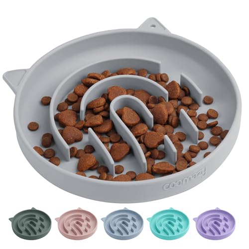 Coomazy Anti Schling Napf für Katzen Silikon Schlingnapf Slow Feeder Essen Verlangsamen, Ersticken Verhindern Langsam Fressen Futternapf für Katze(Grau) von Coomazy