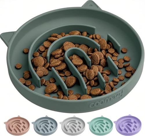 Coomazy Anti Schling Napf für Katzen Silikon Schlingnapf Slow Feeder Essen Verlangsamen, Ersticken Verhindern Langsam Fressen Futternapf für Katze(Grün) von Coomazy