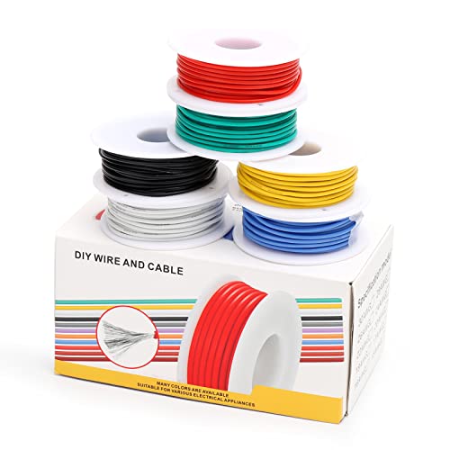 Coomoors 18 AWG Elektrisches Draht-Set 18 Gauge Silikon Elektrodraht verzinntes Kupferkabel 6 Farben 4 Meter pro Elektrokabel Hakendraht flexibel und weich für DIY von Coomoors