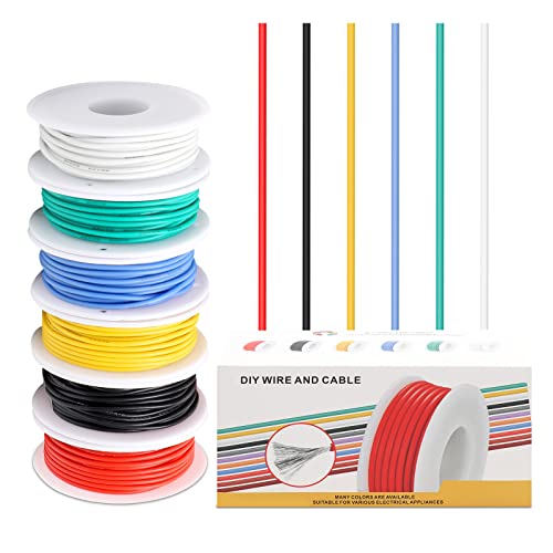 Coomoors 24 AWG Elektrisches Draht Set 24 Gauge Silikon Elektrodraht verzinntes Kupferkabel 6 Farben 7 Meter pro Elektrokabel Hakendraht flexibel und weich für DIY von Coomoors