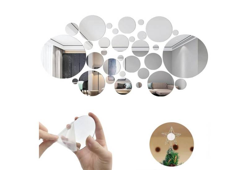 Kaket 3D-Wandtattoo 32 Stück Spiegel Wandaufkleber,Selbstklebend Wandspiegel Aufkleber, für Schlafzimmer Wohnzimmer von Kaket