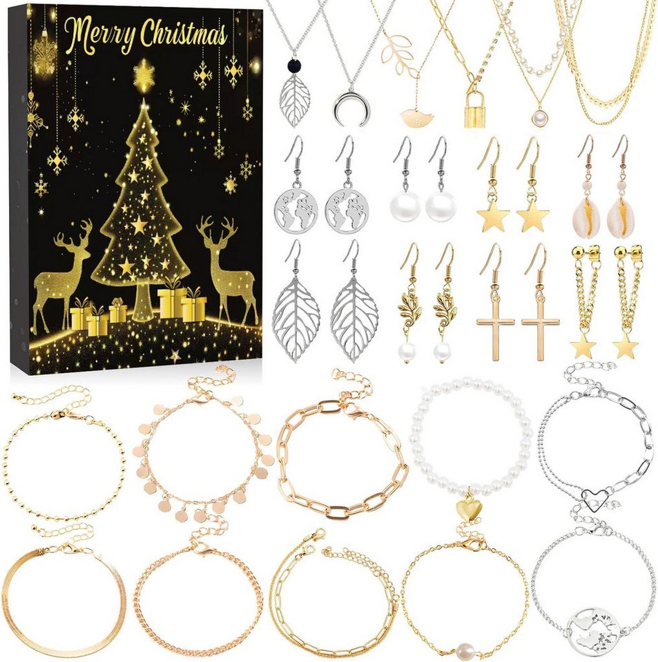 Coonoor Adventskalender Schmuck Adventskalender 2025, 24 Tage Weihnachten Countdown Kalender, Weihnachtskalender Geschenk für Kinder Teenager Frauen Mädchen Coonoor Adventskalender Schmuck Adventskalender 2025, 24 Tage Weihnachten Countdown Kalender, Weihnachtskalender Geschenk für Kinder Teenager Frauen Mädchen von Coonoor