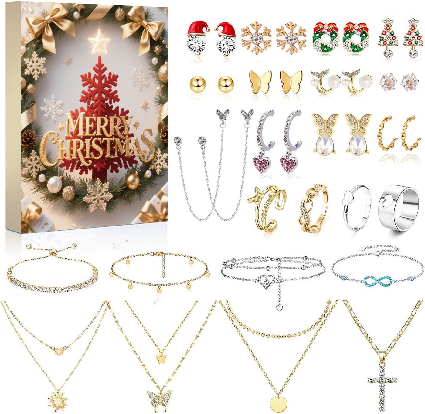 Coonoor Adventskalender Schmuck Adventskalender 2025, 24 Tage Weihnachten Countdown Kalender, Weihnachtskalender Geschenk für Kinder Teenager Frauen Mädchen von Coonoor